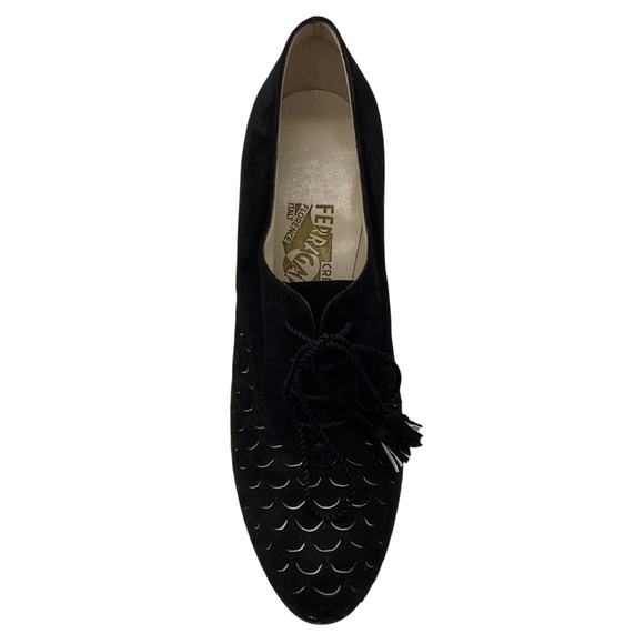 SALVATORE FERRAGAMO BLACK LIMITED EDITION ARCHIVES SIRENA 1938 SUEDE HEELED SHOE - Picture 4 of 12